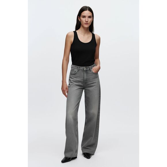 ZARA Faded Wide Leg Relaxed Jean Gray Sz 4 - Picture 1 of 6